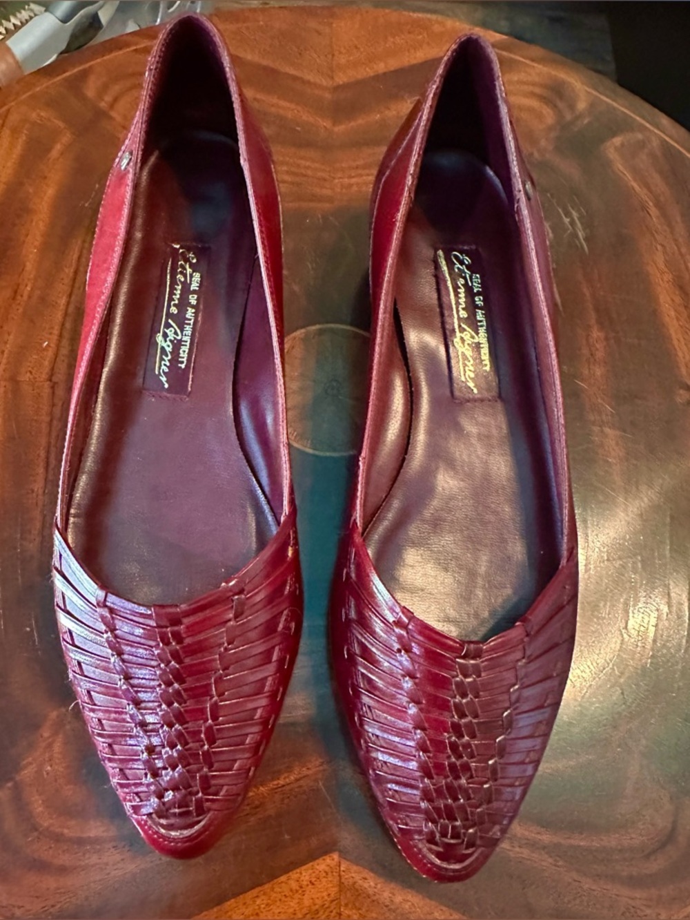 Vintage Etienne Aigner Woven Pointed Toe Flats - Burgundy size 7 1/2 N